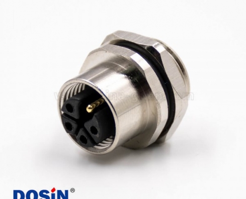 M12传感器连接器5芯K扣母头防水带屏蔽直式后锁板板端插座接线焊接式