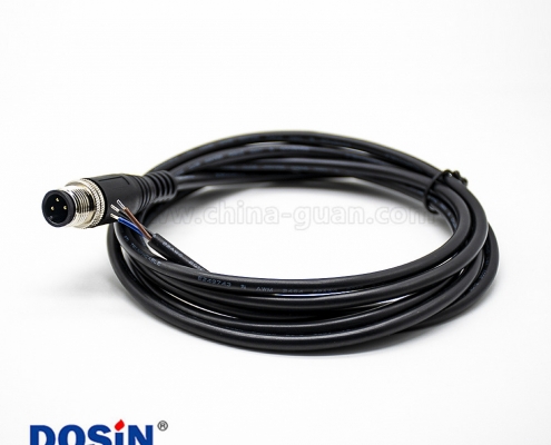 M12传感器3芯防水连接器直公头A扣不带屏蔽直式单边电缆2M