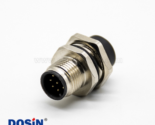 插座8芯后锁板A扣直式公头接PCB板防水M12传感器连接器