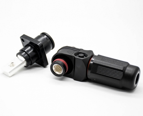 高压大电流连接器12mm黑色IP65 350A带孔铜牌弯式插头插座一套