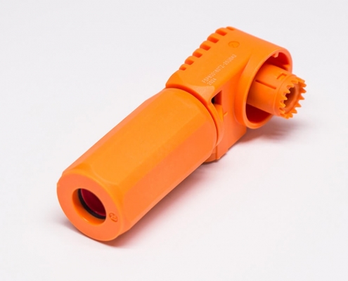 储能电池连接器6mm橙色125A带孔铜牌IP67防水弯式插头插座