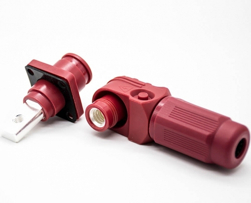 新能源电源储能连接器200A红色带孔铜牌8mm弯式插头插座